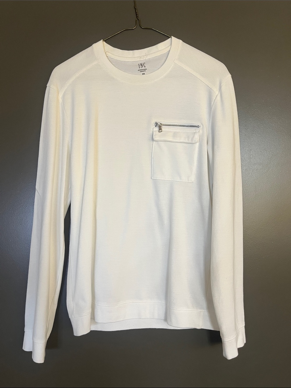 INC International Concepts Men's White Crewneck Sweater with Chest Pocket XS